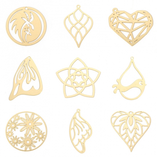 Picture of Iron Based Alloy Filigree Stamping Pendants Multicolor Hollow