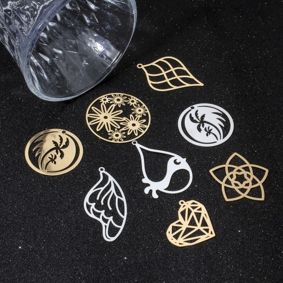 Picture of Iron Based Alloy Filigree Stamping Pendants Multicolor Hollow