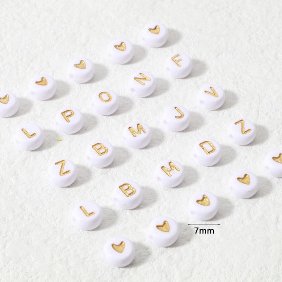 Immagine di Acrilato Perline per la Creazione di Gioielli con Ciondoli Fai-da-te Oro Tondo Lettera Maiuscola Lettere " A-Z " Smalto Circa 7mm Dia, Foro: Circa 1.6mm, 300 Pz