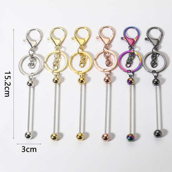 Picture of Zinc Based Alloy & Iron Based Alloy Beadable Keychain & Keyring Bars Blanks DIY Craft Accessories Multicolor Can Be Screwed Off 15.2cm x 3cm