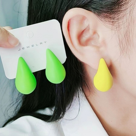 Picture of Acrylic Simple Ear Post Stud Earrings Multicolor Drop Painted