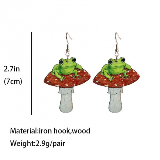 Picture of Wood Cute Earrings Multicolor Mushroom Frog