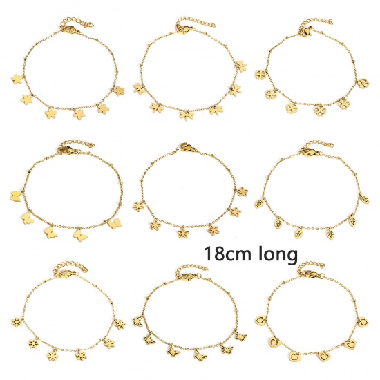 Immagine di 1 Pz 304 Acciaio Inossidabile Cavo Catena Braccialetti Oro Placcato 18cm Lunghezza