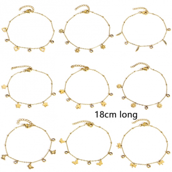 Picture of 304 Stainless Steel Link Cable Chain Bracelets Gold Plated With Lobster Claw Clasp And Extender Chain 18cm(7 1/8") long