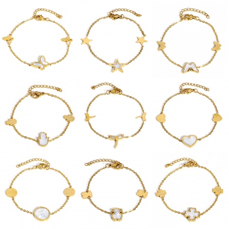 1 Strang Vergoldet 304 Edelstahl & Natürliche Muschel Kreuz Gliederketten Armband 16cm lang 1 Strang Vergoldet 304 Edelstahl & Natürliche Muschel Kreuz Gliederketten Armband 16cm lang