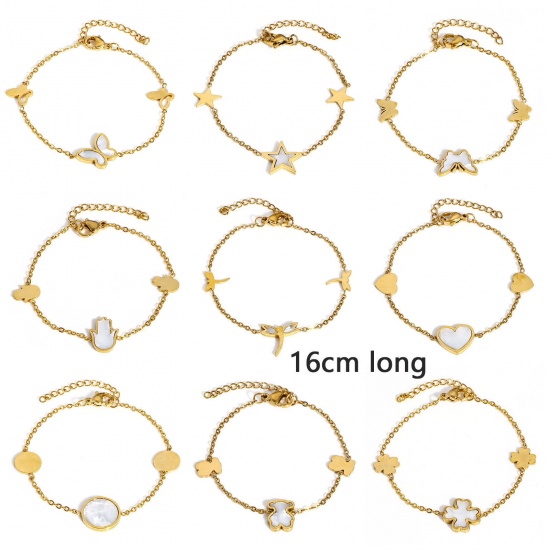 Image de 1 Pièce Bracelets Chaîne Maille Forçat en 304 Acier Inoxydable & Coquille Naturelle Doré 16cm long