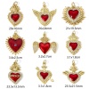 Picture of Copper Religious Pendants 18K Real Gold Plated Red Ex Voto Heart Enamel Clear Cubic Zirconia