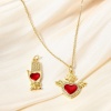 Picture of Brass Religious Pendants 18K Real Gold Plated Red Ex Voto Heart Enamel Clear Cubic Zirconia