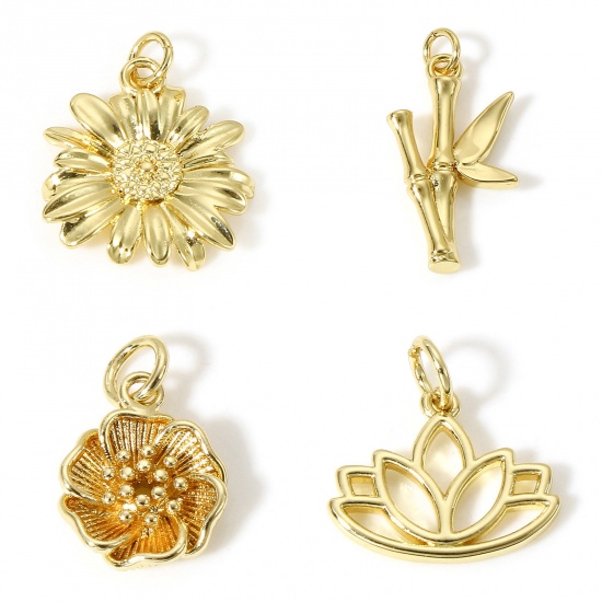 Picture of Brass Charms 18K Real Gold Plated Flower