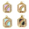 Immagine di 1 Pz Ottone Tempo Collezione Charms Rettangolo 18K Vero Oro Placcato Multicolore Arcobaleno Smalto Multicolore Cubic Zirconiae 26mm x 17.5mm