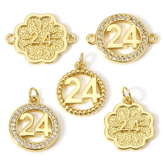 Picture of Brass Year Charms 18K Real Gold Plated Message " 24 "                                                                                                                                                                                                         