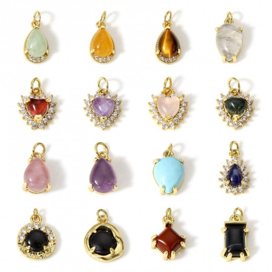 Immagine di 1 Pz Ottone Charms 18K Vero Oro Placcato Gemma Imitata