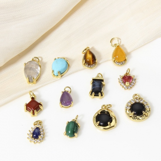 Immagine di 1 Pz Ottone Charms 18K Vero Oro Placcato Gemma Imitata