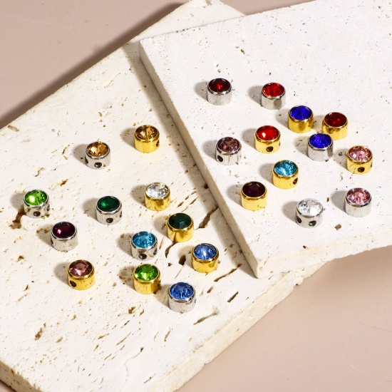 Immagine di 1 Pz 304 Acciaio Inossidabile Pietre Nascita Perline per la Creazione di Gioielli con Ciondoli Fai-da-te Tondo Multicolore Strass 7.5mm Dia., Buco: Circa 1.8mm