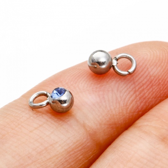 Immagine di 5 Pz 304 Acciaio Inossidabile Pietre Nascita Charms Tondo Tono Argento 6mm x 3mm