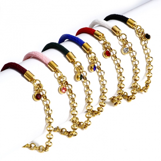 Immagine di 1 Pz 304 Acciaio Inossidabile Impiombatura Rollo Catena Braccialetti Intrecciati Oro Placcato Multicolore 17cm Lunghezza