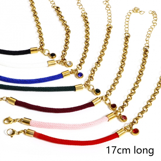 Immagine di 1 Pz 304 Acciaio Inossidabile Impiombatura Rollo Catena Braccialetti Intrecciati Oro Placcato Multicolore 17cm Lunghezza