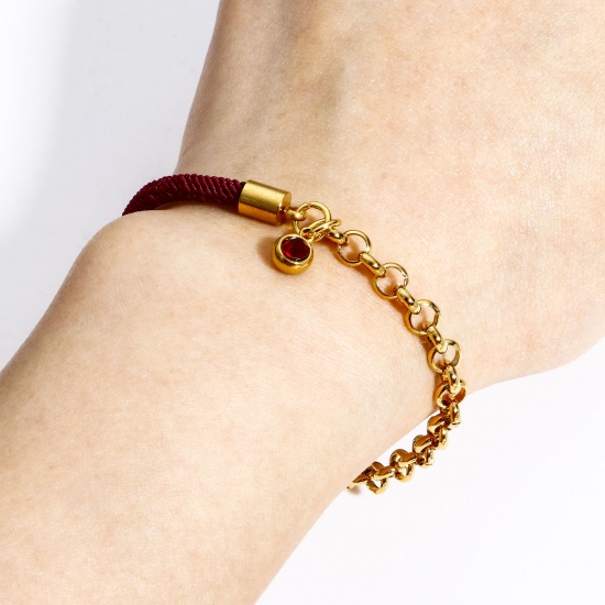 Immagine di 1 Pz 304 Acciaio Inossidabile Impiombatura Rollo Catena Braccialetti Intrecciati Oro Placcato Multicolore 17cm Lunghezza