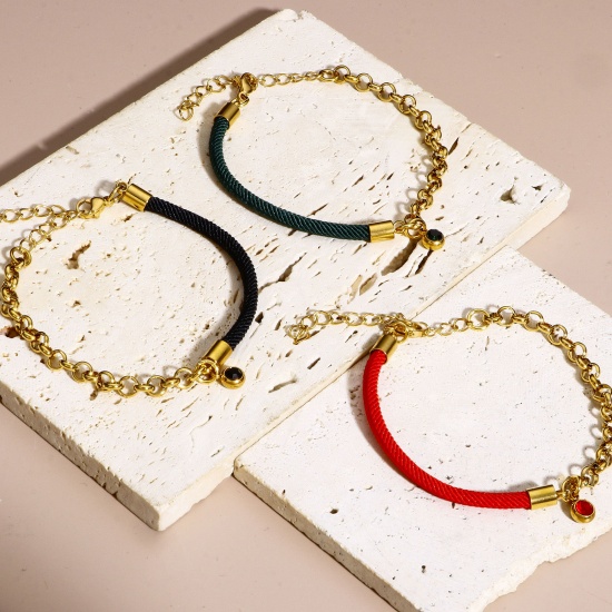 Immagine di 1 Pz 304 Acciaio Inossidabile Impiombatura Rollo Catena Braccialetti Intrecciati Oro Placcato Multicolore 17cm Lunghezza