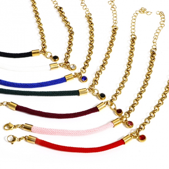 Immagine di 1 Pz 304 Acciaio Inossidabile Impiombatura Rollo Catena Braccialetti Intrecciati Oro Placcato Multicolore 17cm Lunghezza
