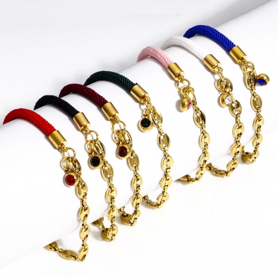 Picture of 304 Stainless Steel Splicing Cuban Link Chain Braided Bracelets Gold Plated Multicolor 17cm(6 6/8") long