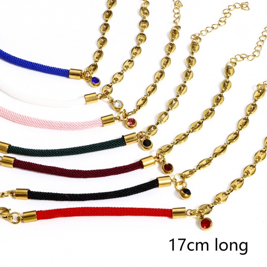 Picture of 304 Stainless Steel Splicing Cuban Link Chain Braided Bracelets Gold Plated Multicolor 17cm(6 6/8") long