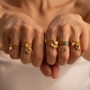 Picture of Eco-friendly Vacuum Plating Retro Stylish 18K Real Gold Plated 304 Stainless Steel & Rhinestone Open Heart Flower Rings For Women Party