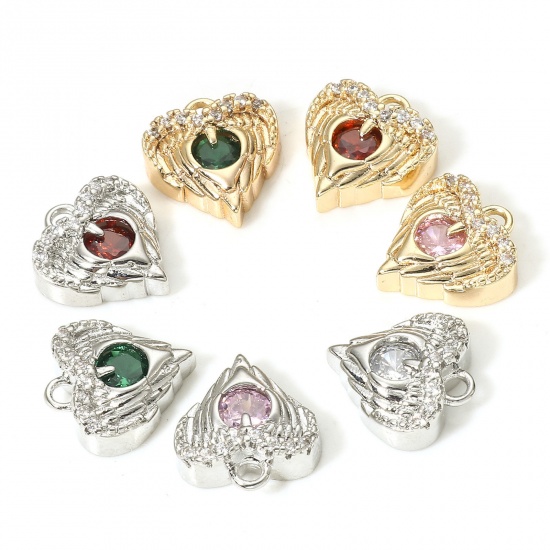 Immagine di 2 Pz Ottone Micro Intarsio Charms Ali Cuore 11mm x 10.5mm