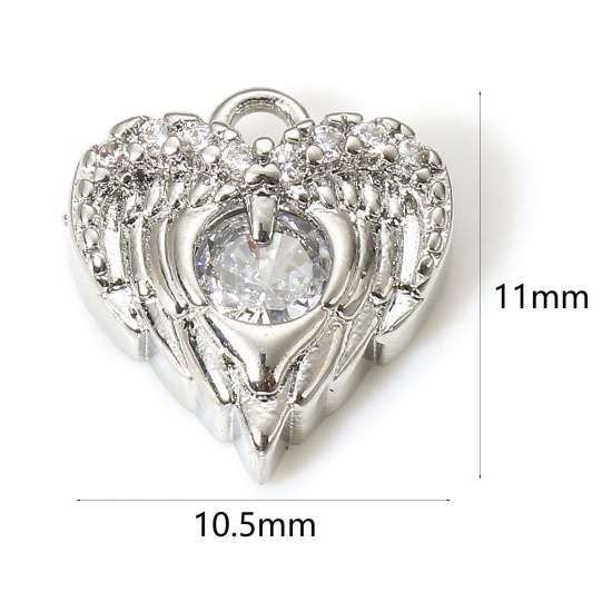 Immagine di 2 Pz Ottone Micro Intarsio Charms Ali Cuore 11mm x 10.5mm