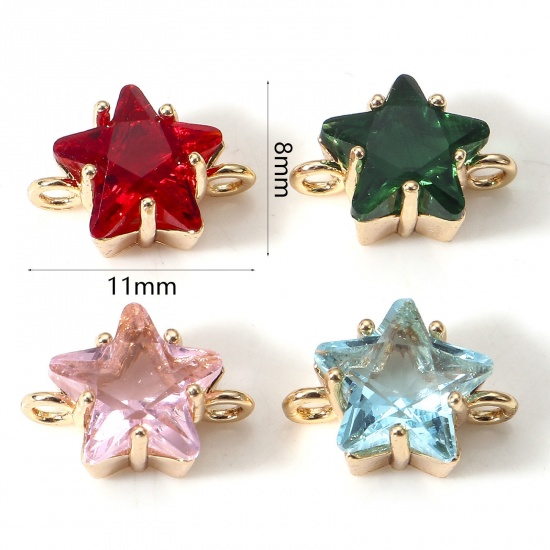 Picture of Brass Galaxy Connectors Charms Pendants Pentagram Star 18K Real Gold Plated Multicolor With Glass Cabochons 11mm x 8mm