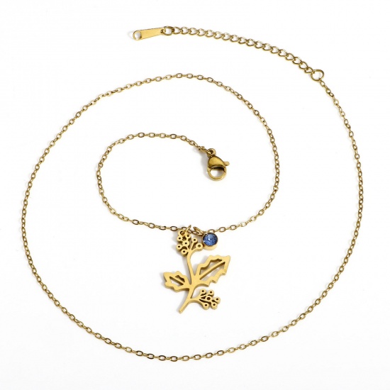 Picture of 304 Stainless Steel Birth Month Flower Link Cable Chain Necklace 18K Gold Plated 44cm(17 3/8") long