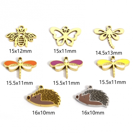 Picture of 316L Stainless Steel Insect Charms Gold Plated Bee Animal Dragonfly Hollow