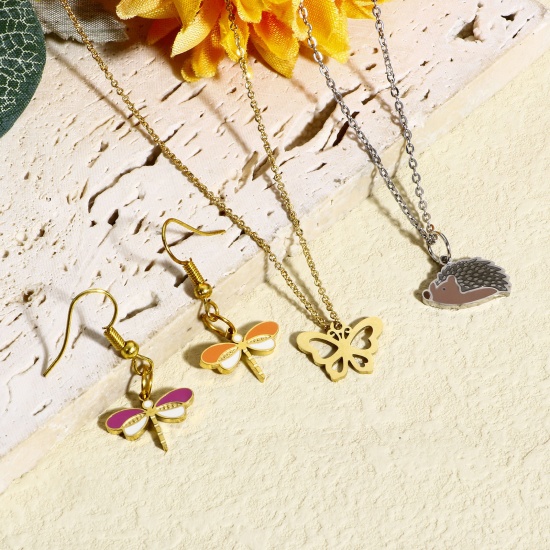 Picture of 316L Stainless Steel Insect Charms Gold Plated Bee Animal Dragonfly Hollow