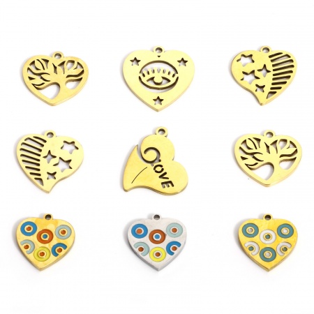 1 Pièce Breloques en 316L Acier Inoxydable La Saint Valentin Cœur Pentacle Creux