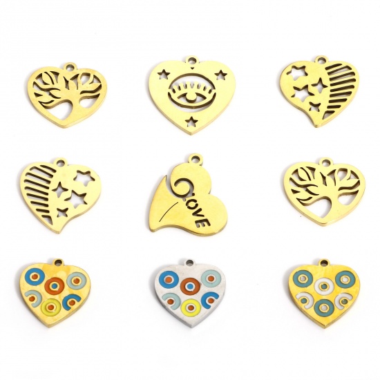 Picture of 316L Stainless Steel Valentine's Day Charms Heart Pentagram Star Hollow