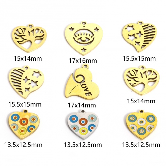 Picture of 316L Stainless Steel Valentine's Day Charms Heart Pentagram Star Hollow