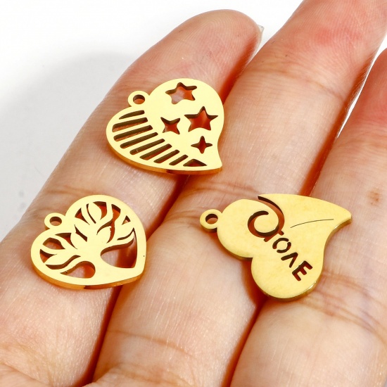 Picture of 316L Stainless Steel Valentine's Day Charms Heart Pentagram Star Hollow