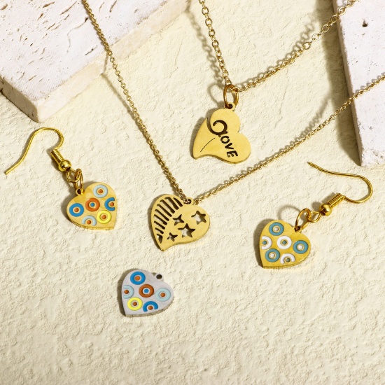 Picture of 316L Stainless Steel Valentine's Day Charms Heart Pentagram Star Hollow