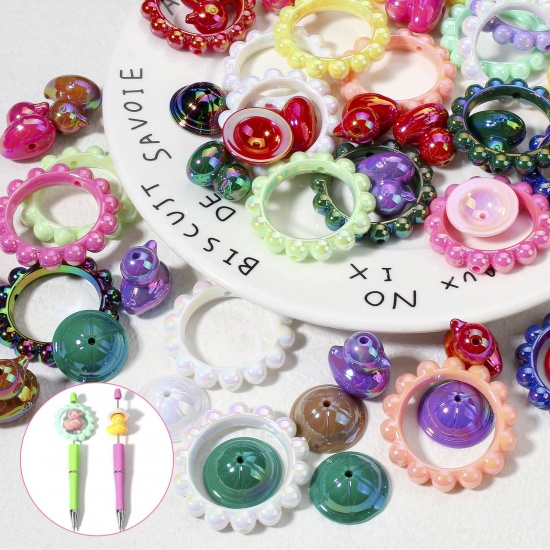 Immagine di 10 Pz Acrilato Perline per la Creazione di Gioielli con Ciondoli Fai-da-te A Colori Misti Casuali Anatra Cappello AB Colore