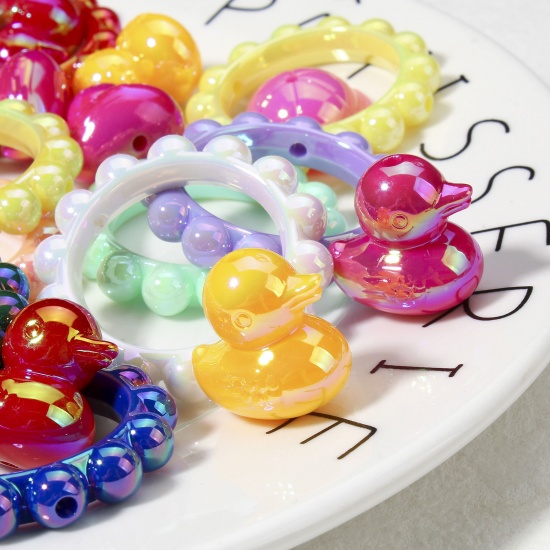 Picture of Acrylic Beads For DIY Jewelry Making At Random Mixed Color Duck Animal Hat AB Color