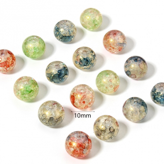 Image de 1 Enfilade (env. 85 Pcs/Enfilade) Perles pour DIY Fabrication de Bijoux de Charme en Verre Rond Multicolore Aquarelle, Env. 10mm Dia, Trou: 1mm, 85cm long