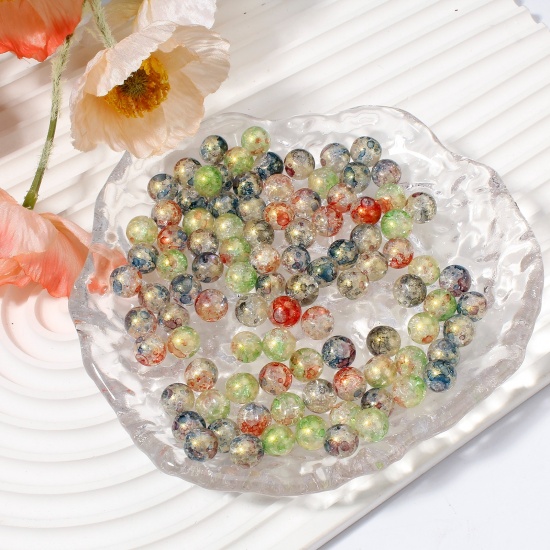 Picture of (Approx 85 PCs/Strand) Glass Beads For DIY Charm Jewelry Making Round Multicolor Watercolor About 10mm Dia, Hole: Approx 1mm, 85cm(33 4/8") long