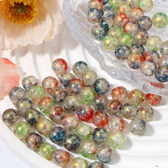 Picture of (Approx 85 PCs/Strand) Glass Beads For DIY Charm Jewelry Making Round Multicolor Watercolor About 10mm Dia, Hole: Approx 1mm, 85cm(33 4/8") long