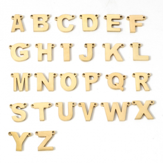 Immagine di 5 Pz 304 Acciaio Inossidabile Pendenti Charms Connettori Lettera Oro Placcato Messaggio " A-Z"