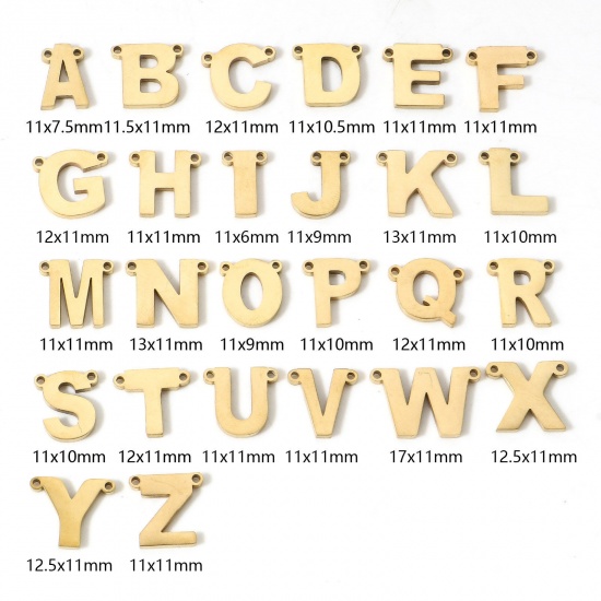 Immagine di 5 Pz 304 Acciaio Inossidabile Pendenti Charms Connettori Lettera Oro Placcato Messaggio " A-Z"