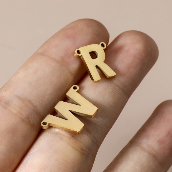 Immagine di 5 Pz 304 Acciaio Inossidabile Pendenti Charms Connettori Lettera Oro Placcato Messaggio " A-Z"