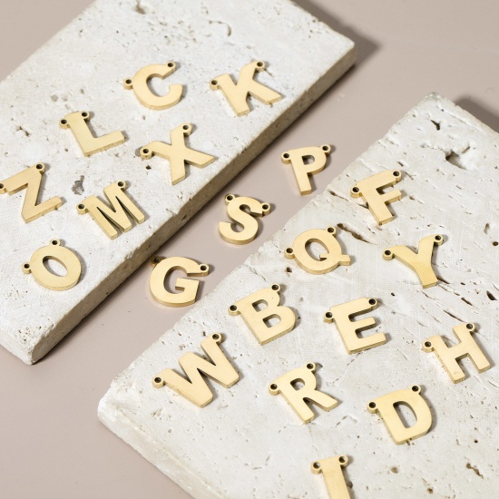 Immagine di 5 Pz 304 Acciaio Inossidabile Pendenti Charms Connettori Lettera Oro Placcato Messaggio " A-Z"