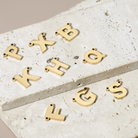 Immagine di 5 Pz 304 Acciaio Inossidabile Pendenti Charms Connettori Lettera Oro Placcato Messaggio " A-Z"