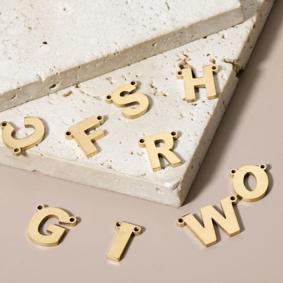 Immagine di 5 Pz 304 Acciaio Inossidabile Pendenti Charms Connettori Lettera Oro Placcato Messaggio " A-Z"