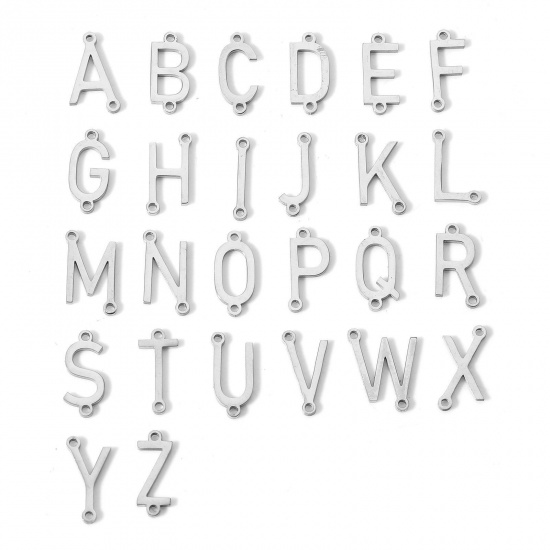 Picture of 304 Stainless Steel Connectors Charms Pendants Silver Tone Capital Alphabet/ Letter Message " A-Z "